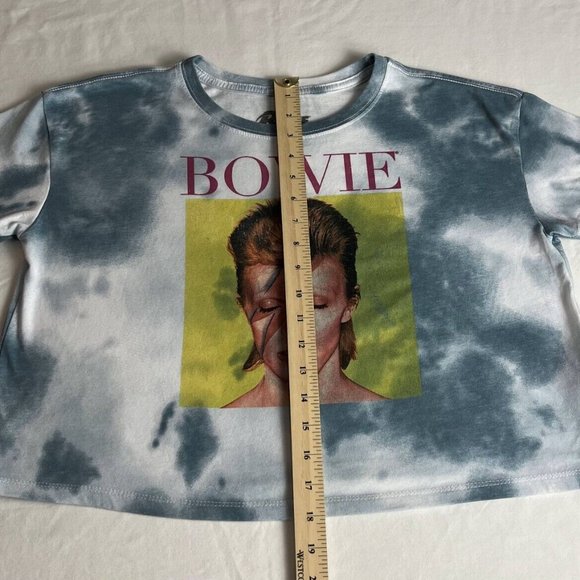 David Bowie Cropped Top Women's Size M Blue/White Marble Cotton Blend Crew Neck - Picture 3 of 7